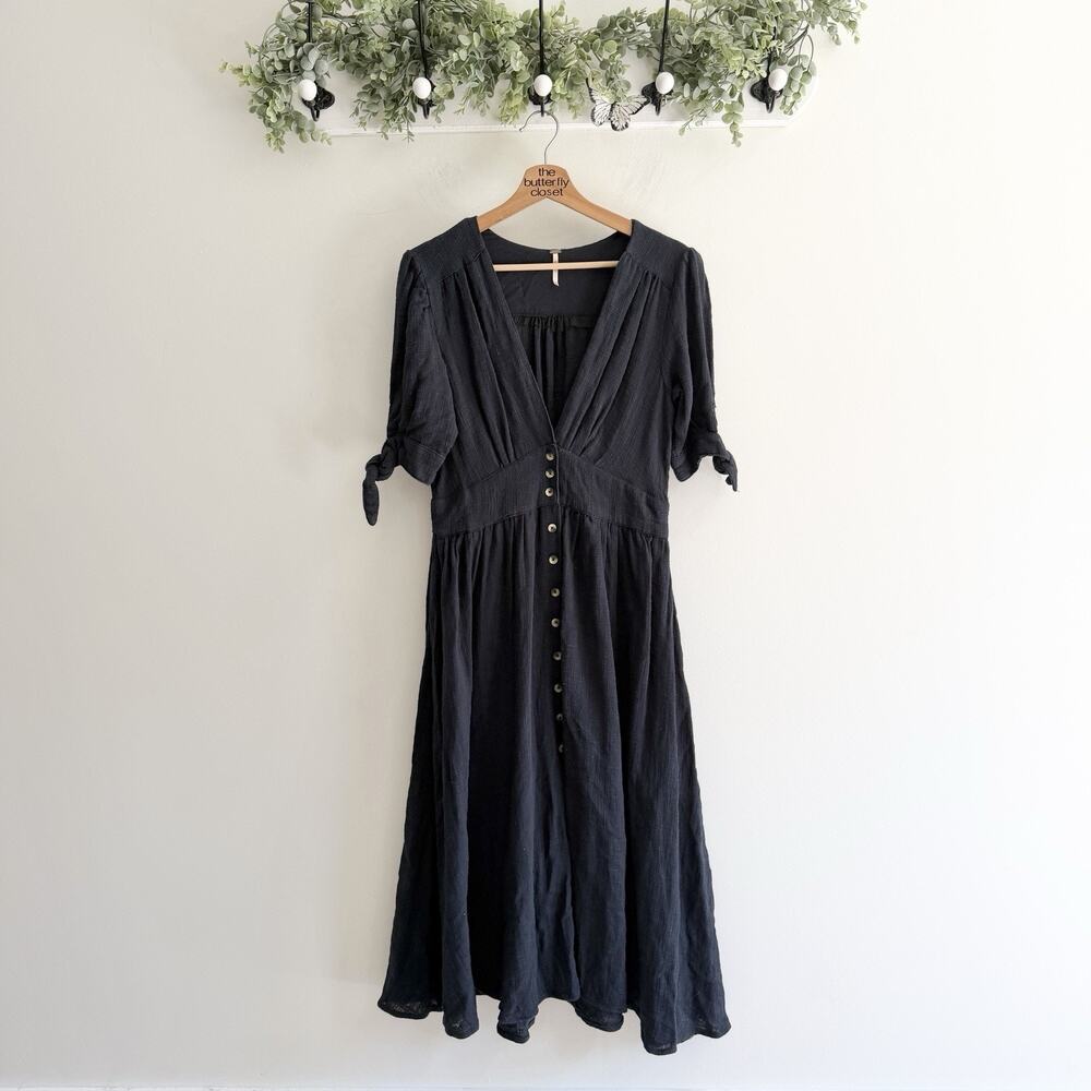 Free People Navy Love Of My Life Midi Dress Small bohemian 7-5885
